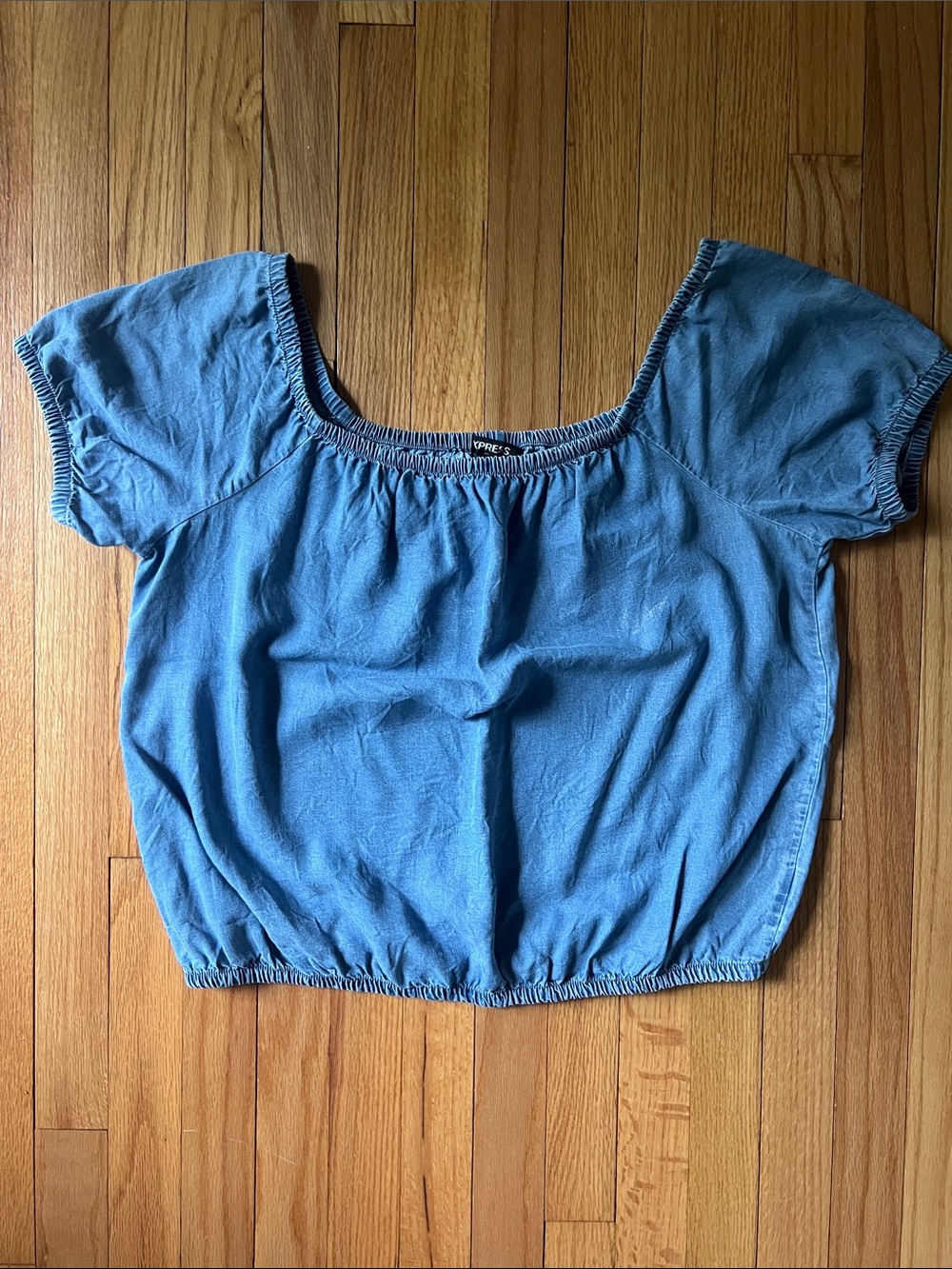 Express Blue Off-Shoulder Crop Top